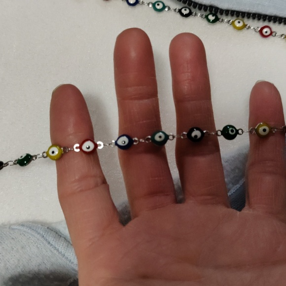 Evil eye silver color and multi colored rosary absolutely beautiful  unisex - Picture 6 of 10